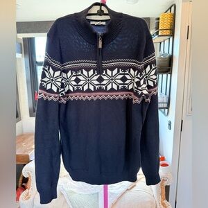 Aspen Navy Blue cotton Snowflake Pattern Men's Sweater Size Large
